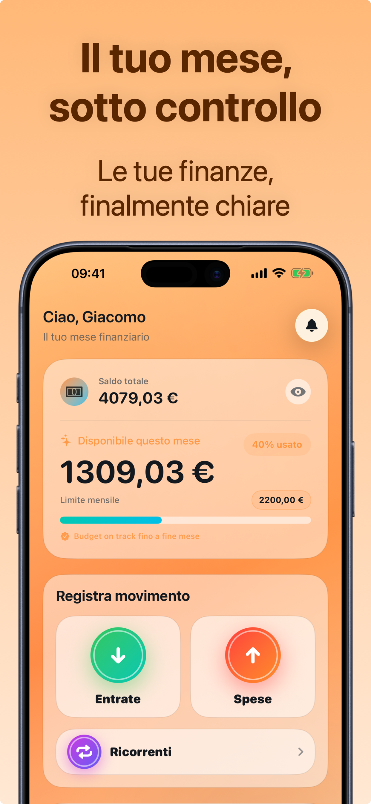 Home di Crena: saldo totale e budget mensile sotto controllo