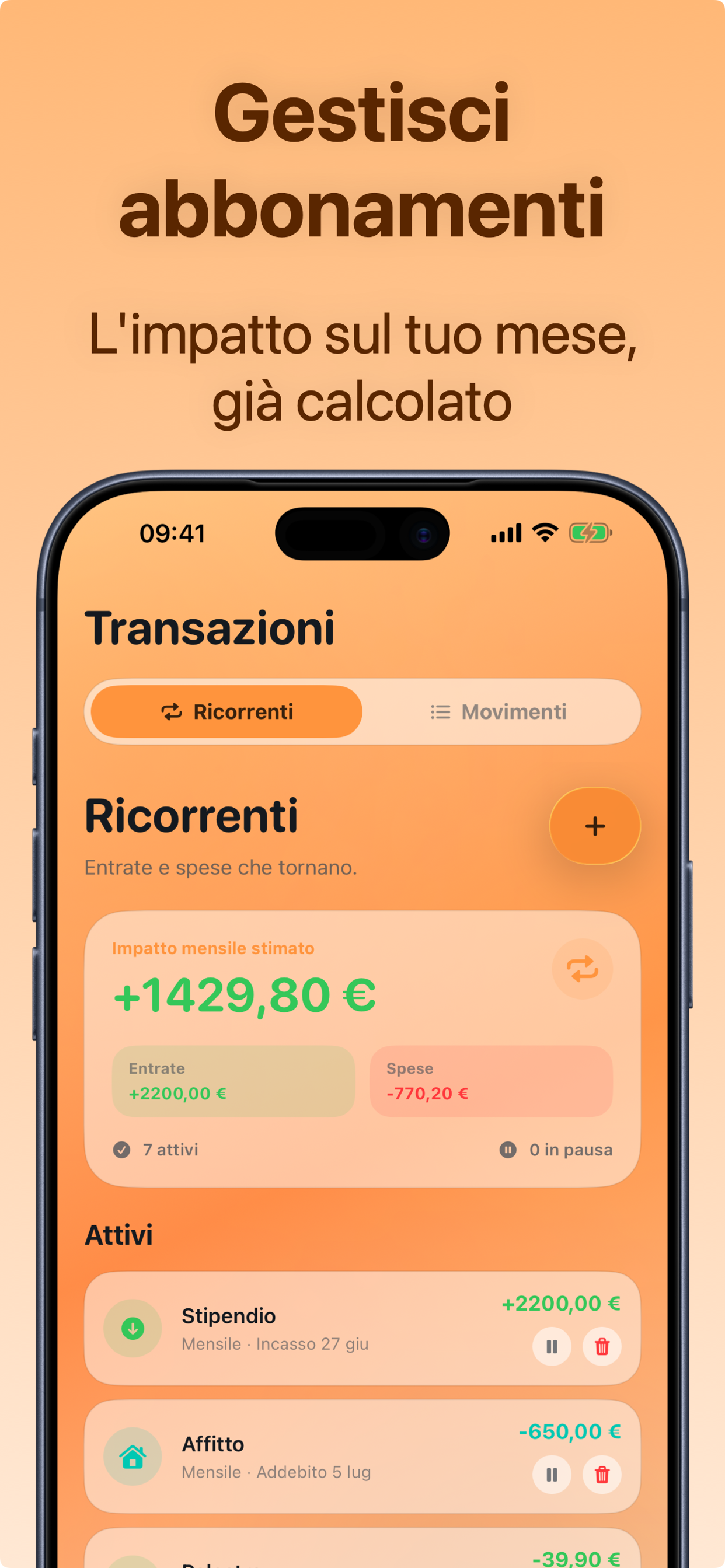 Gestione abbonamenti e pagamenti ricorrenti con impatto mensile calcolato
